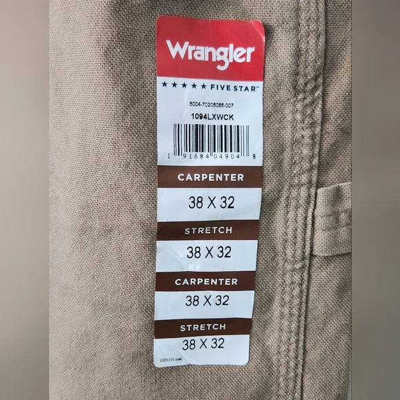 Wrangler Men's Tan Carpenter Pants, NWT, 5 Star, Size 38x32 New - Picture 5 of 12
